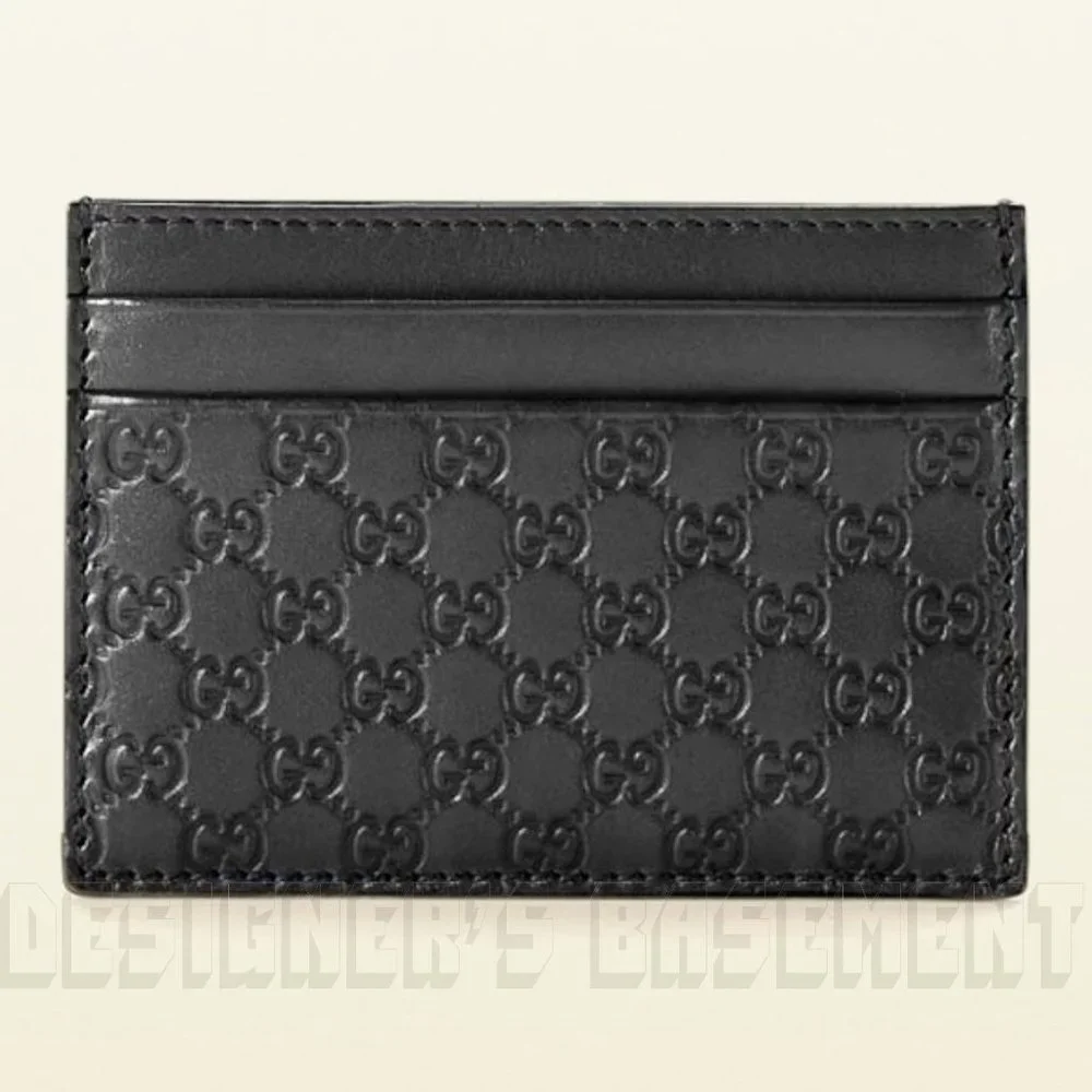 GUCCI black MICRO G MicroGUCCISSIMA embossed Leather Card Case wallet New in Box